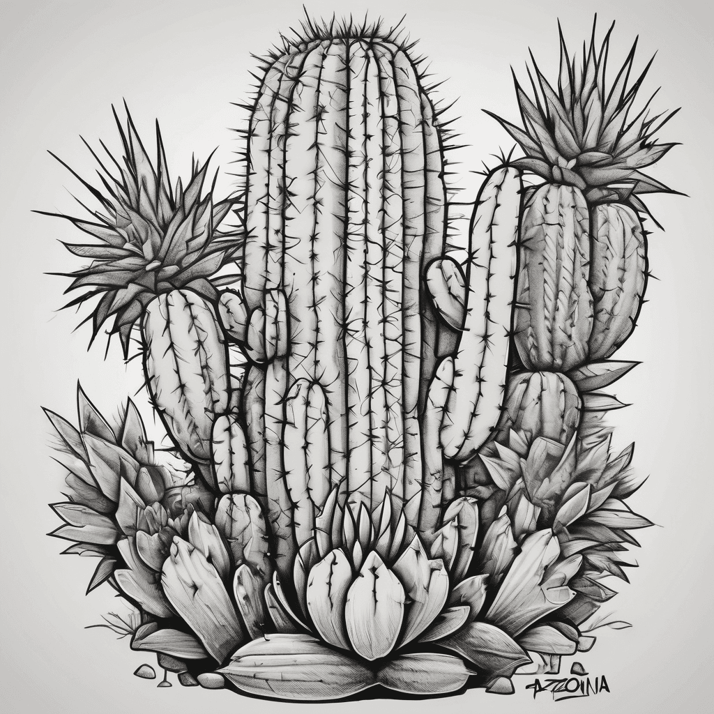 Traditional style stoner cactus smoking saying arizona in the smoke.