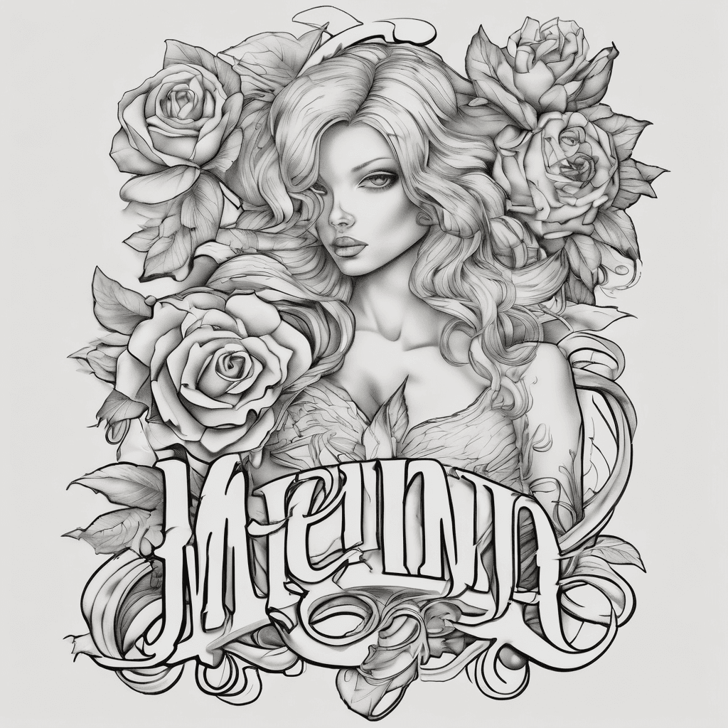 A beautiful tattoo design featuring the name "Jemina, Menino, Soriel" in elegant lettering