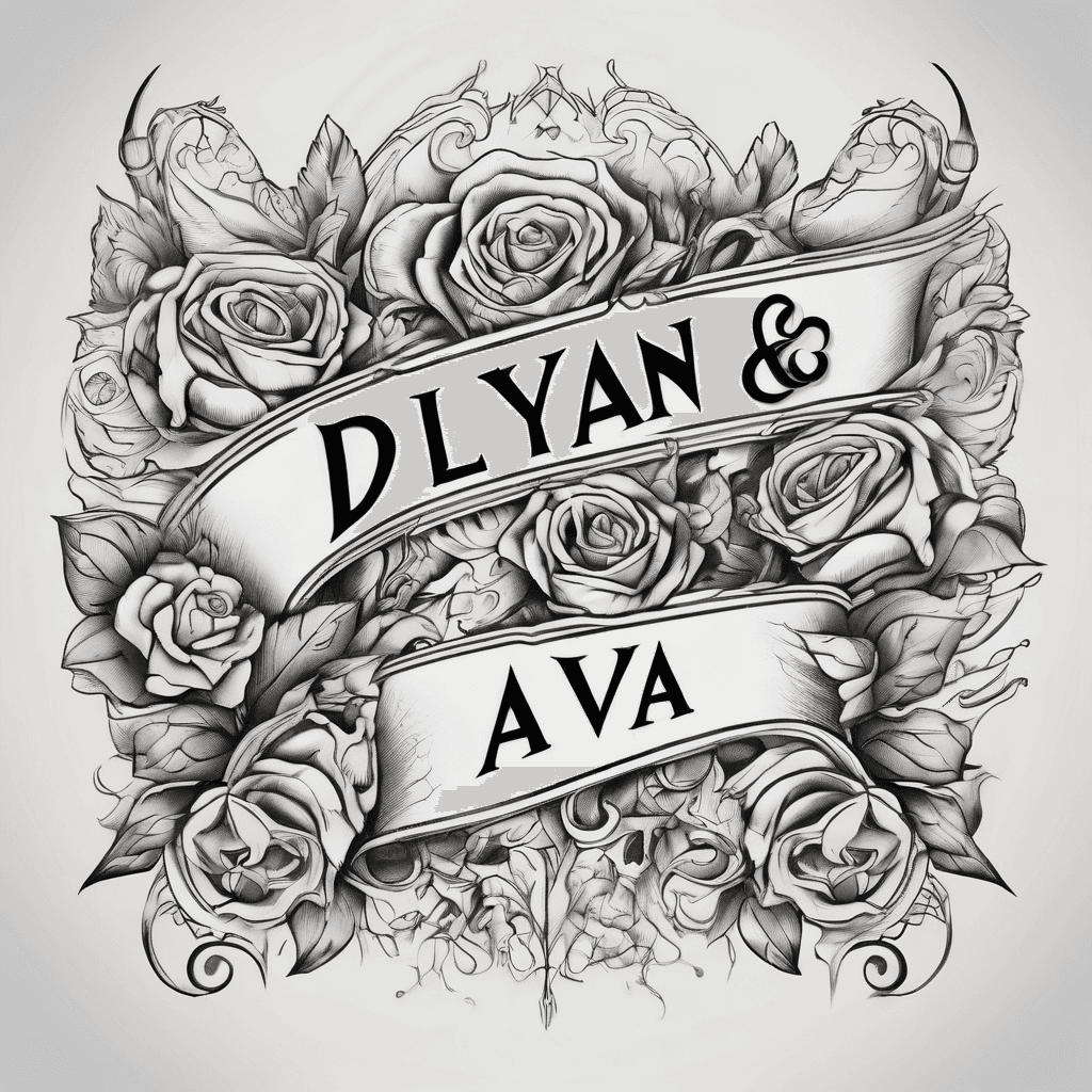 A beautiful tattoo design featuring the name "Dylan & Ava " in elegant lettering