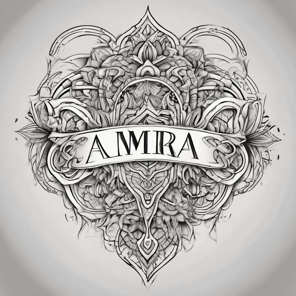 A beautiful tattoo design featuring the name "Amira" in elegant lettering