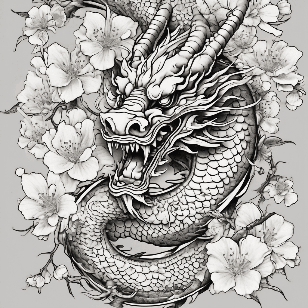 Japanese dragon with cherry blossoms