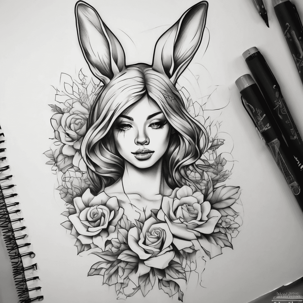 Write a girl can dream with a rabbit and numbers 871517 for forearm side long cursive