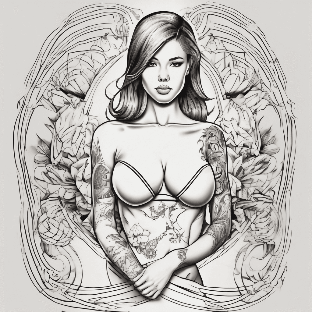 Minimalist tattoo featuring the name Lee, 1966 and a pair of breasts