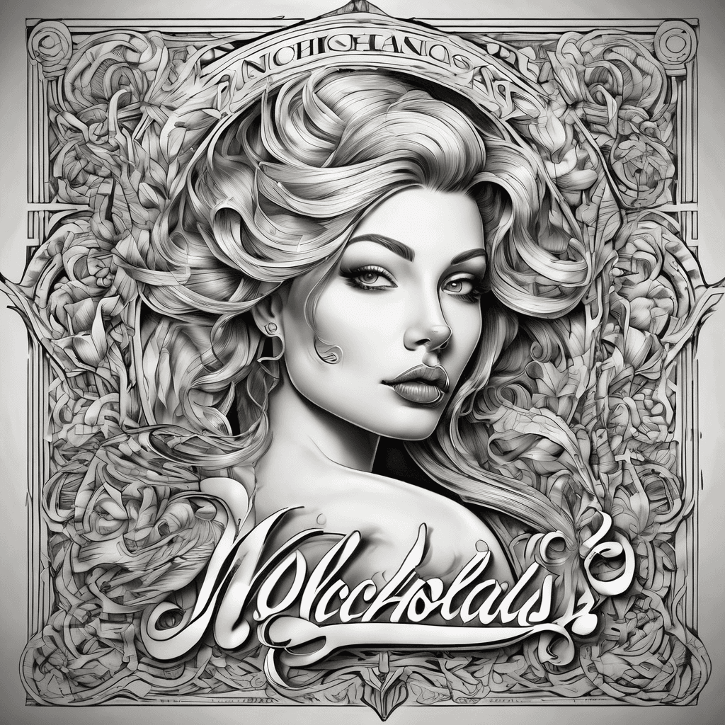 A beautiful tattoo design featuring the name "Nicholas" in elegant lettering