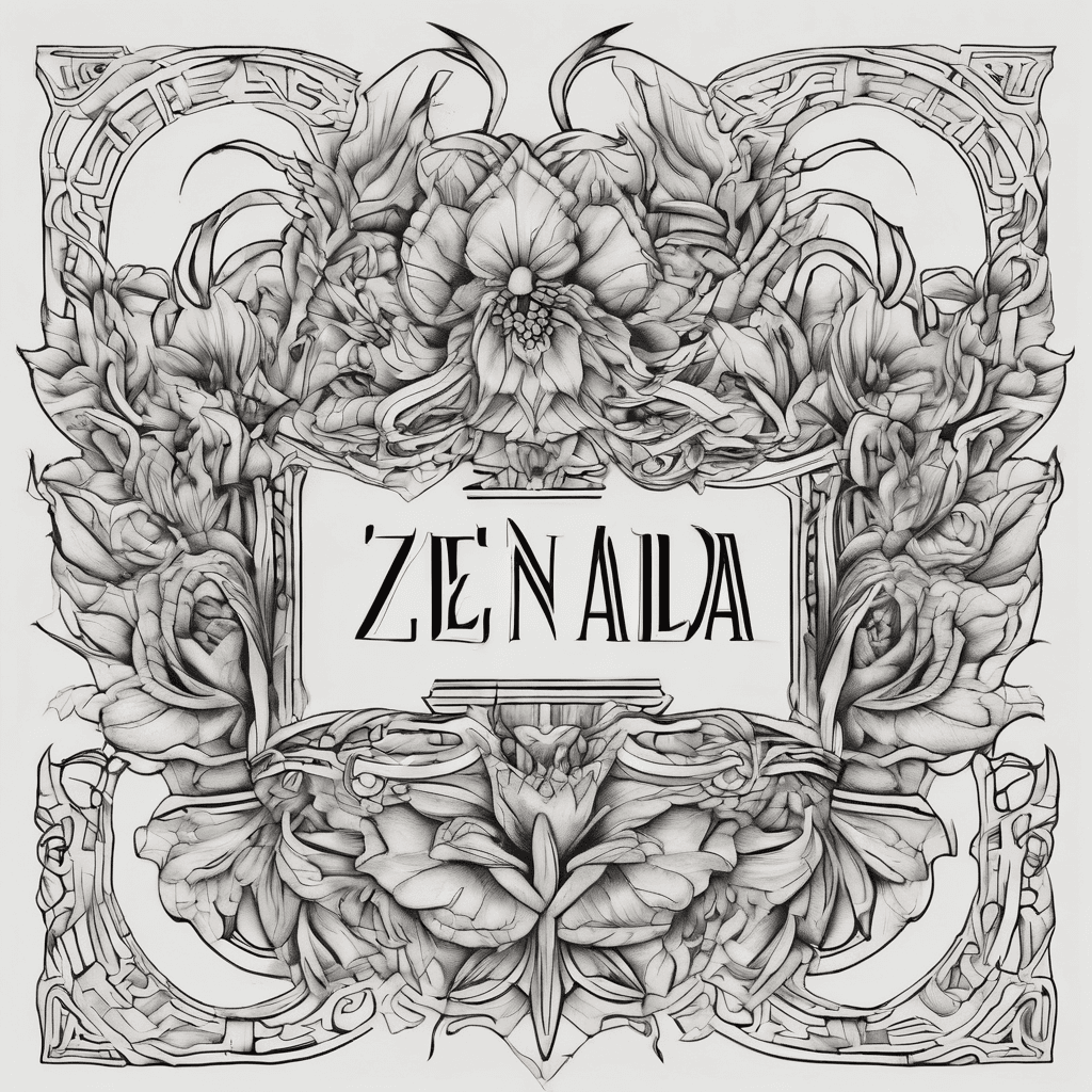 A beautiful tattoo design featuring the name "Zenaida" in elegant lettering