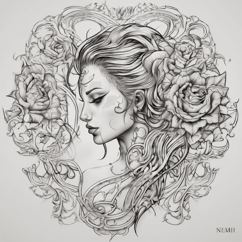 A beautiful tattoo design featuring the name "Noemi" in elegant lettering