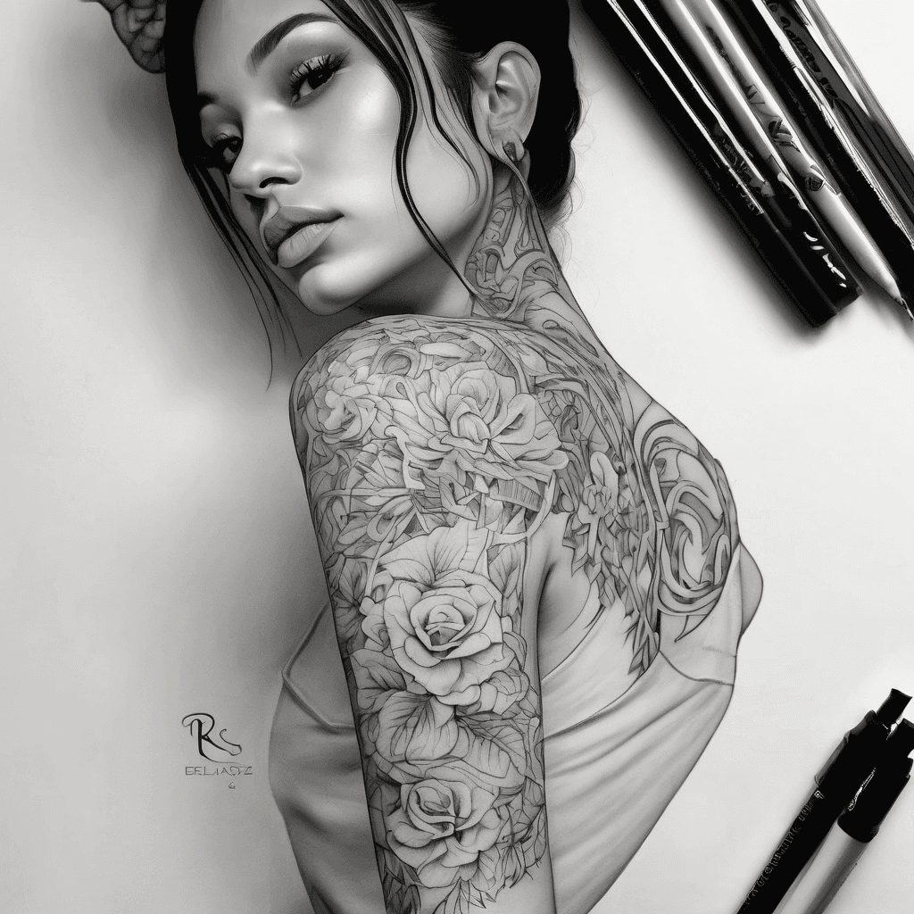 ’R. Delacruz 06.09.23’’Name on woman’s body, elegant, small and love related