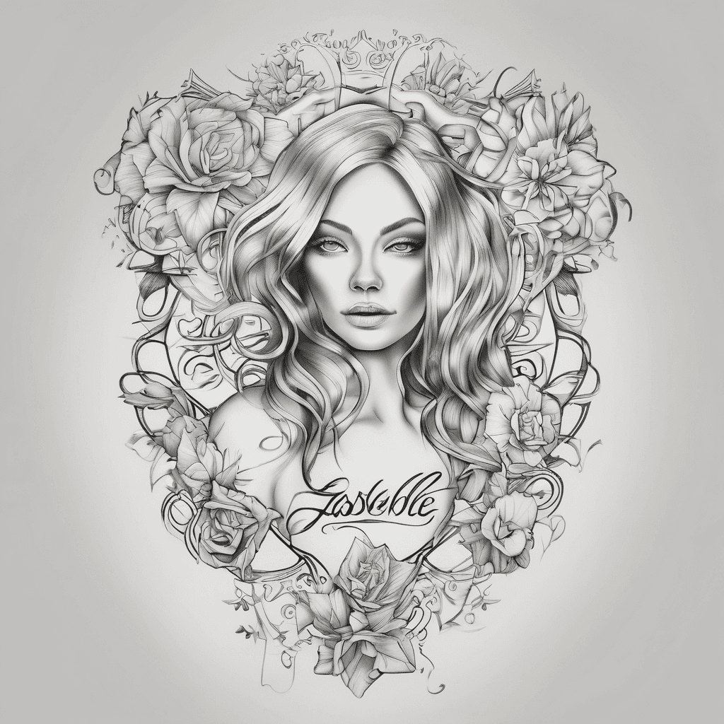 A beautiful tattoo design featuring the name "Isabelle davies" in elegant lettering