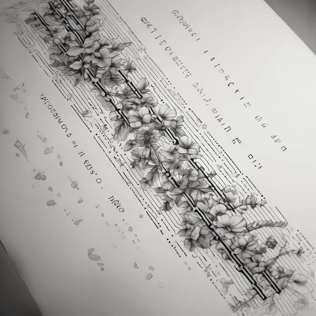 Morse code image of the name “galena”. Use the string of Morse code as a stem with some flowers coming off it. All black