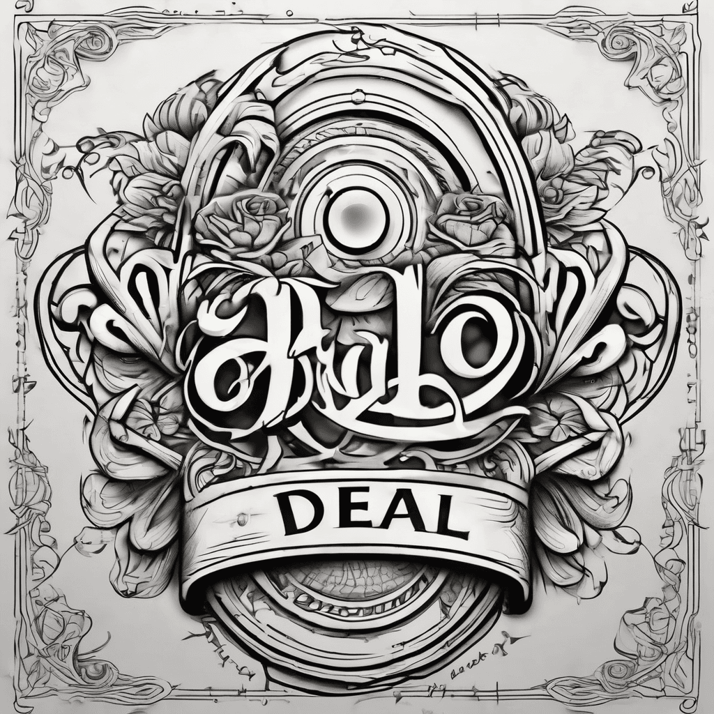 A beautiful tattoo design featuring the name "DEAL" in elegant lettering
