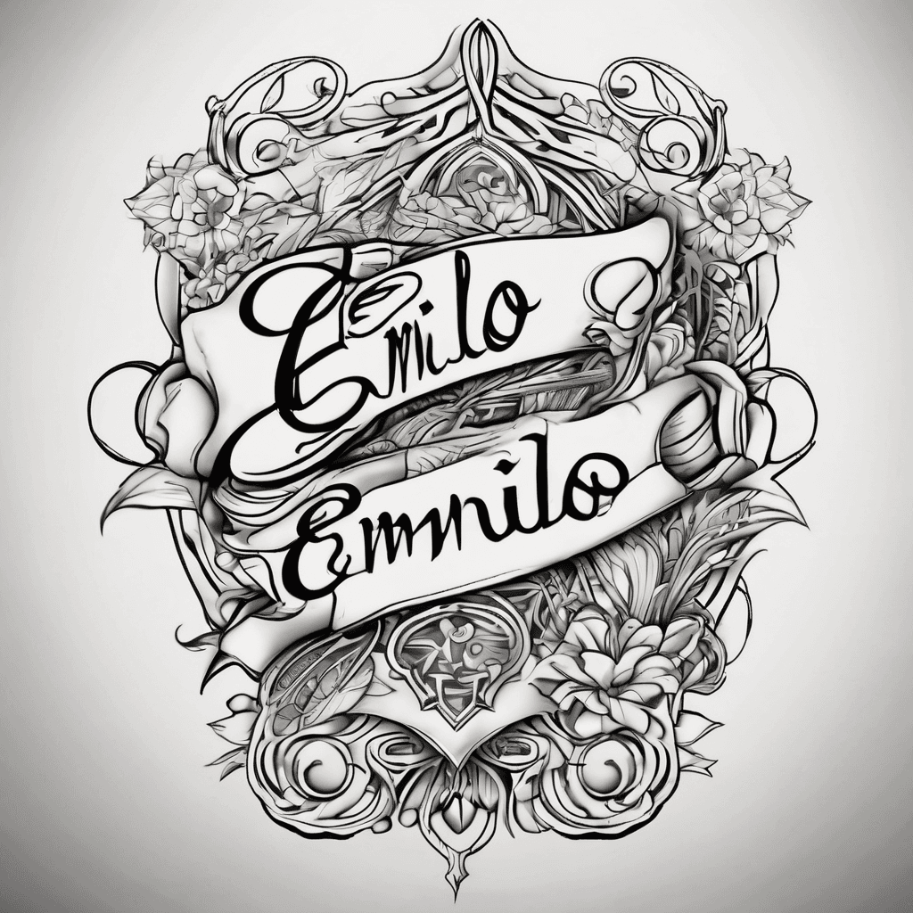 A beautiful tattoo design featuring the name "Emilio" in elegant lettering