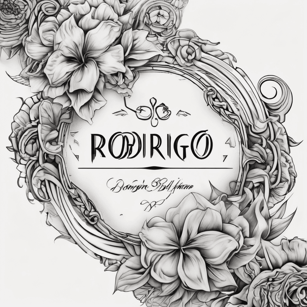 A beautiful tattoo design featuring the name "Rodrigo🩷" in elegant lettering