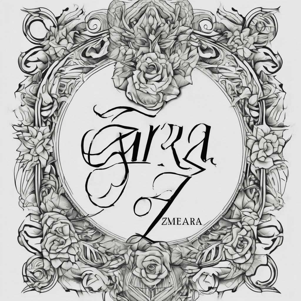 A beautiful tattoo design featuring the name "Thea Zara " in elegant lettering