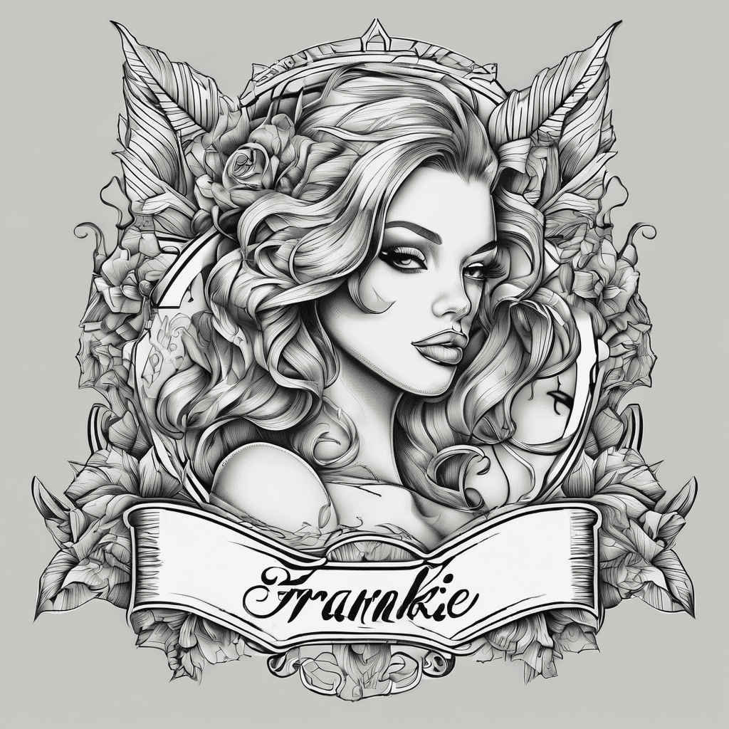 A beautiful tattoo design featuring the name "Frankie" in elegant lettering
