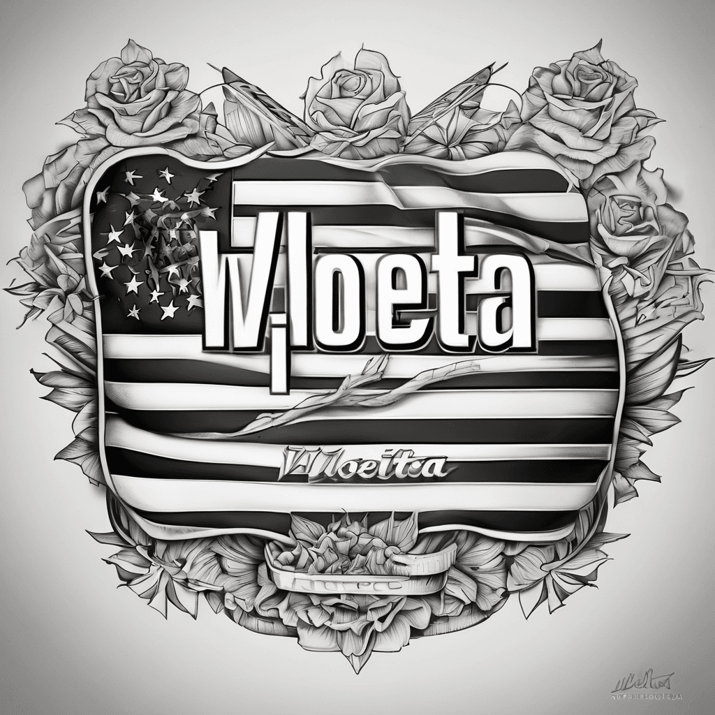 The name Violeta in handwriting and the first 3 letters in Mexican flag colors and the last 3 letters in USA flag colors