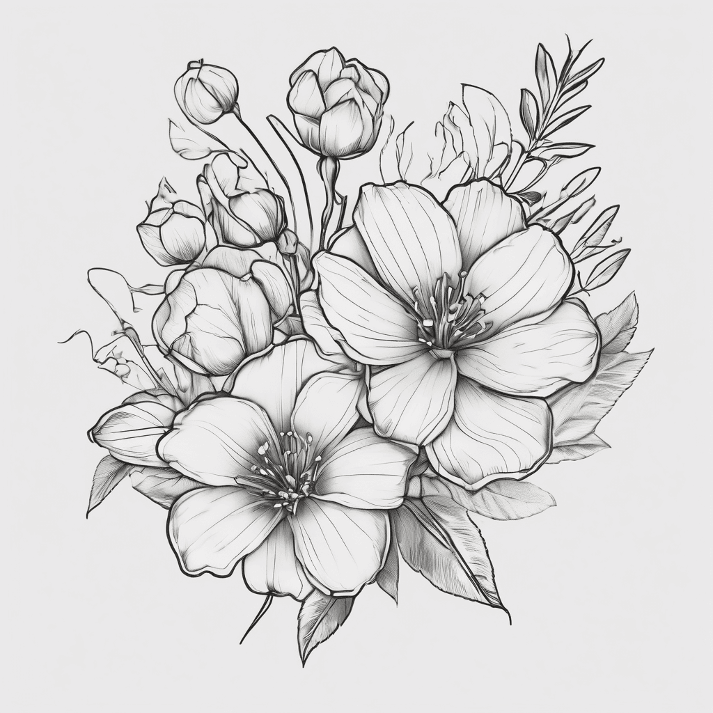 June, April and November birth flowers with small February birth flower accent
On rib cage.
