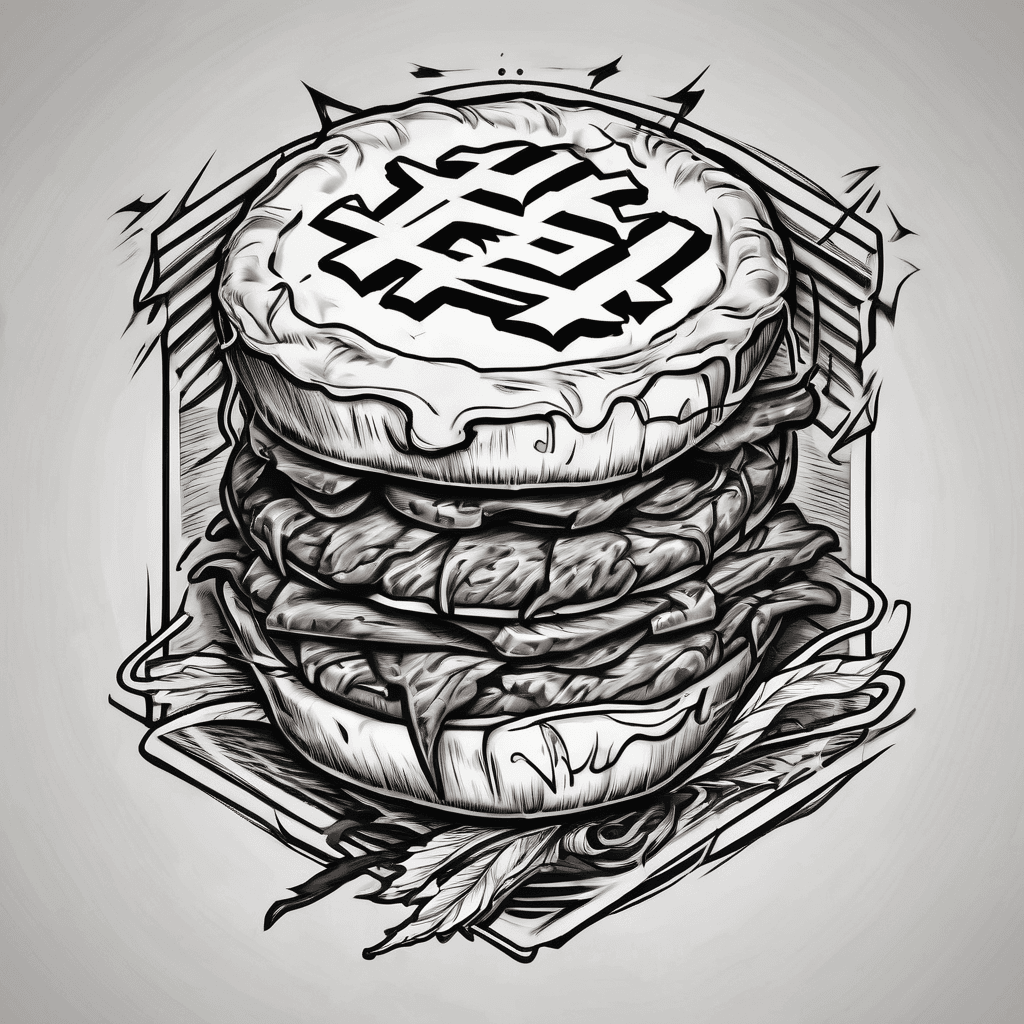 design a tattoo that has a meat pie the initials SJCM and a bolt of lightning