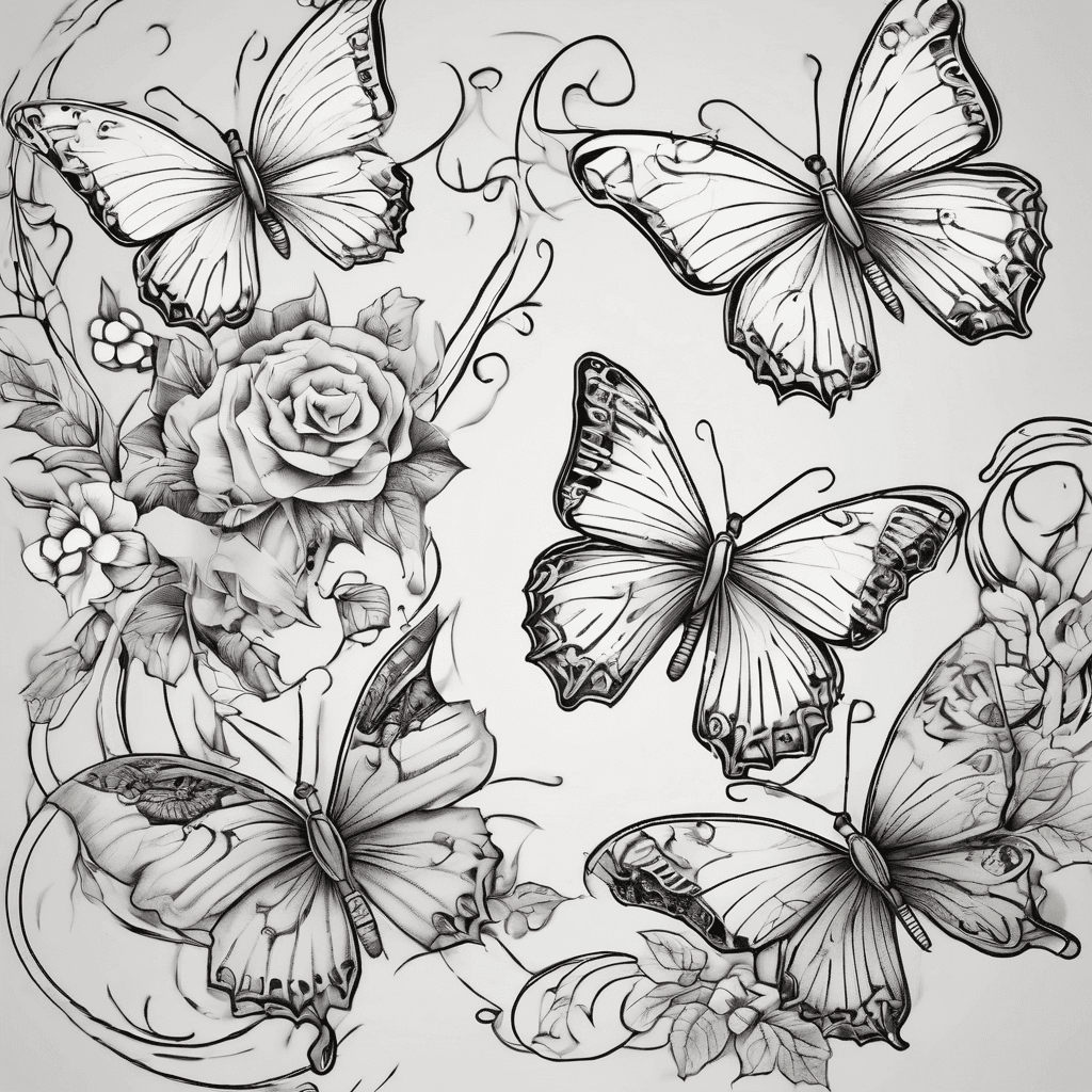Butterflies with vines and seashells