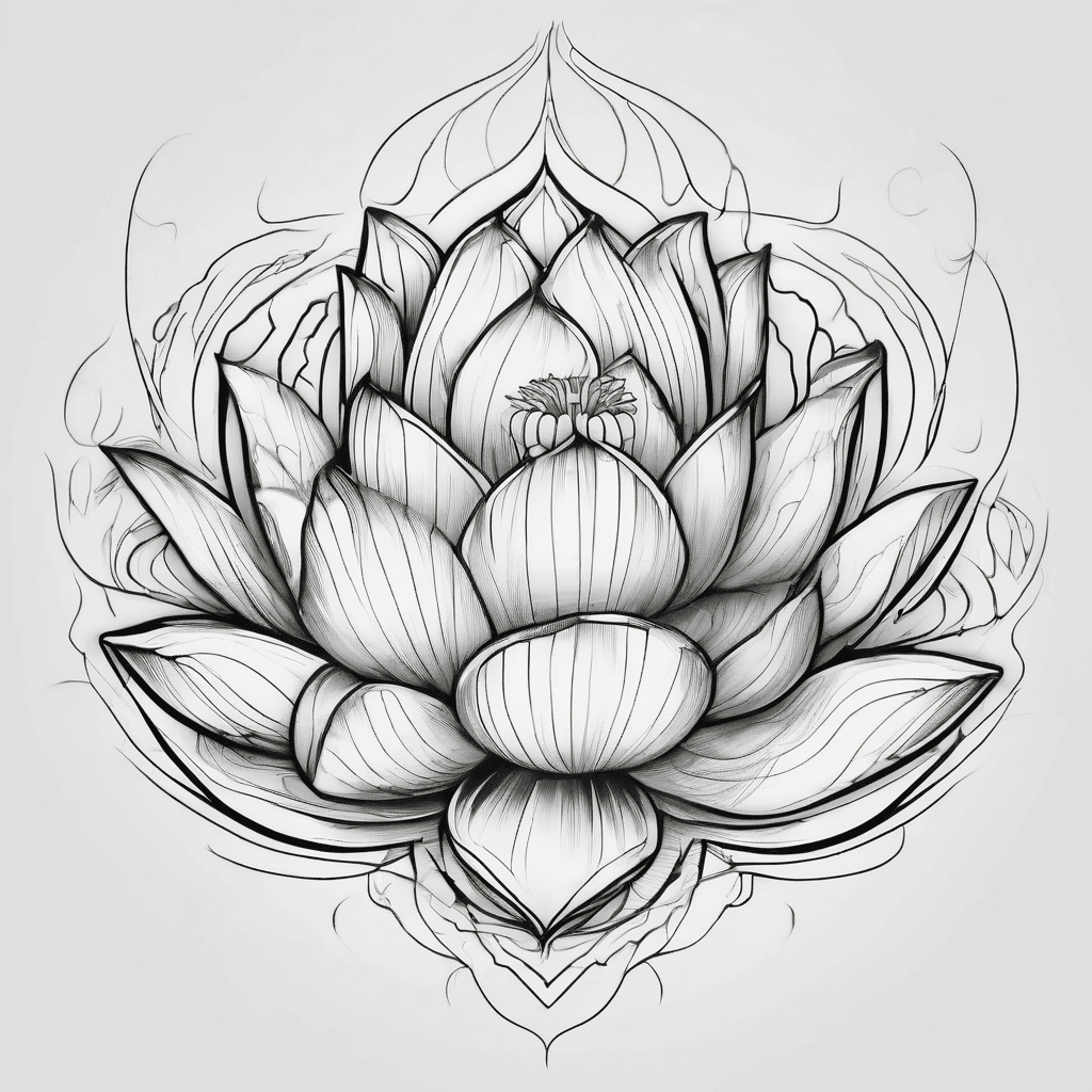 fine line lotus with heart that becomes a smiley face