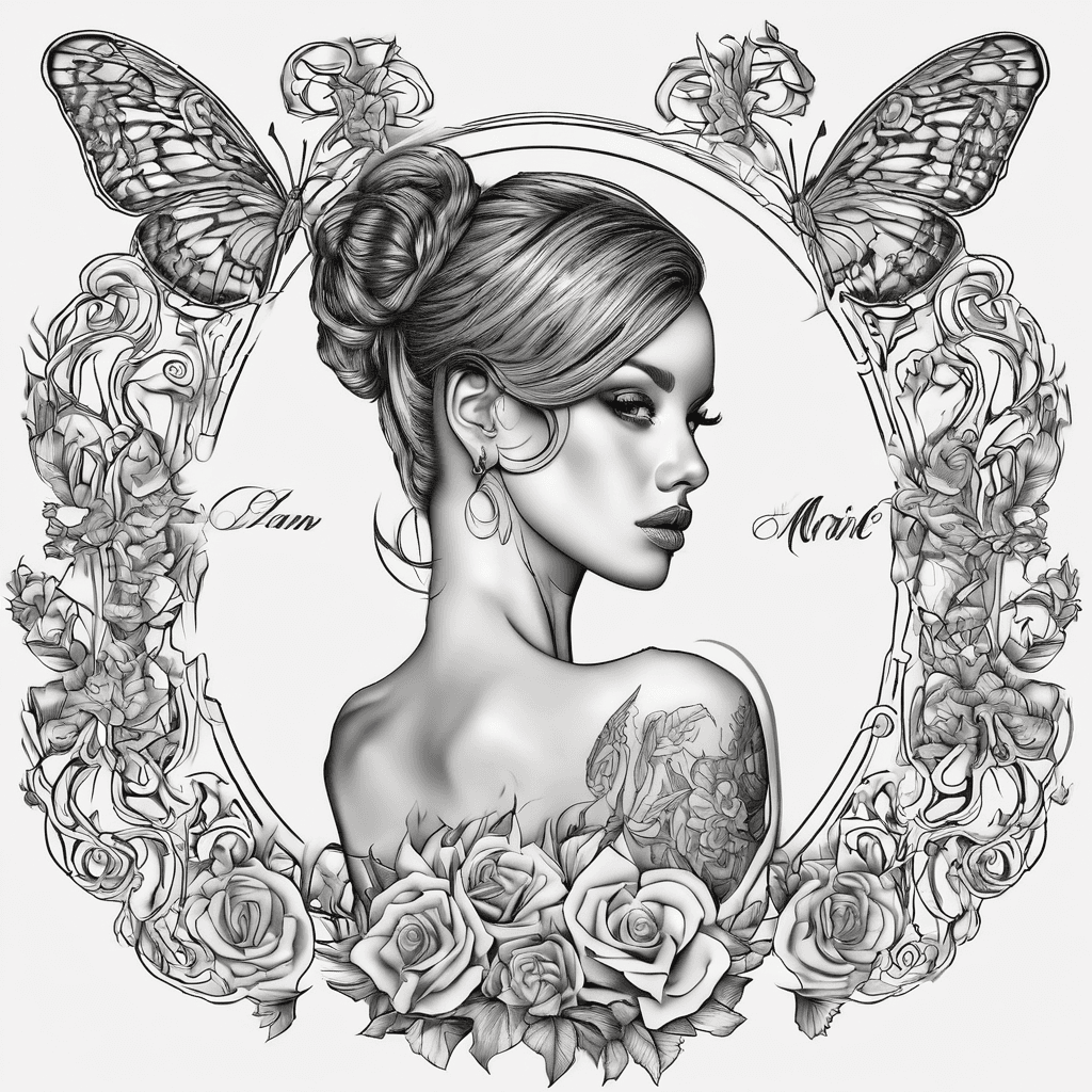 A beautiful tattoo design featuring the name "Ian Marie Elliot Emilia " in elegant lettering