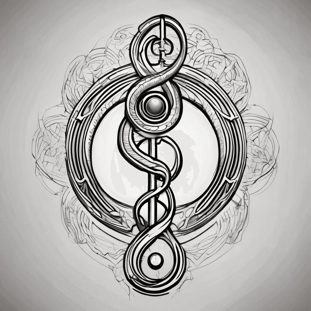 Abstract rod of asclepius with eye of horus integrated with mild detail