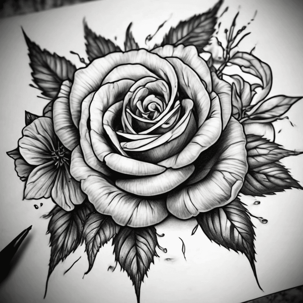 Je souhaite un dessin de tatouage qui représente un rosier qui sort de la peau. Je souhaite voir des exxemple pour une sortie de peau à la cheville, dans le dos, dans le coup