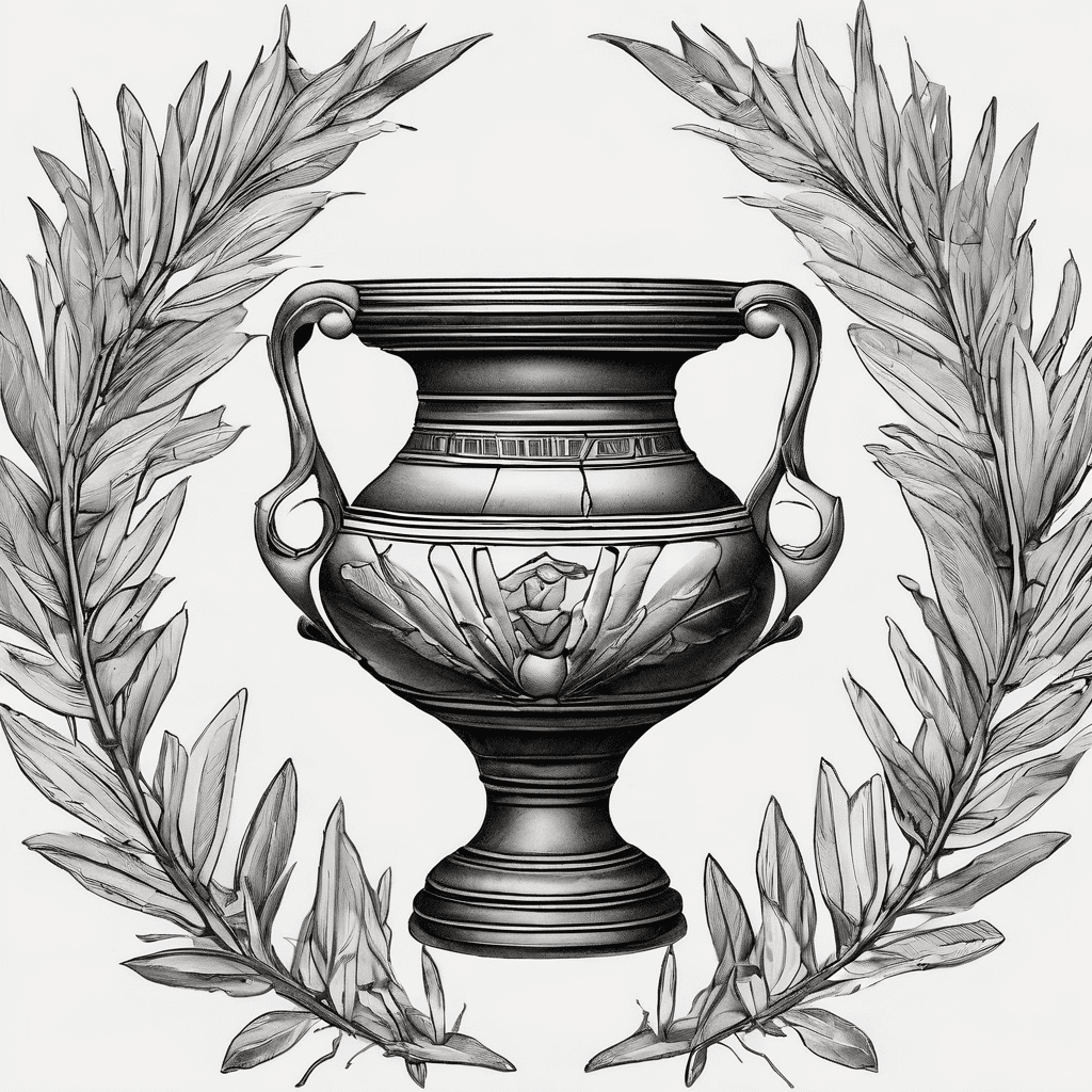 I would like a blackwork ancient greek vase, depiciting the sphinx in the size 2x 1.5 inches. Out of the vase I want there to be two olive branches. Does not need to be too intricate and I want clear lines so it won't fade.