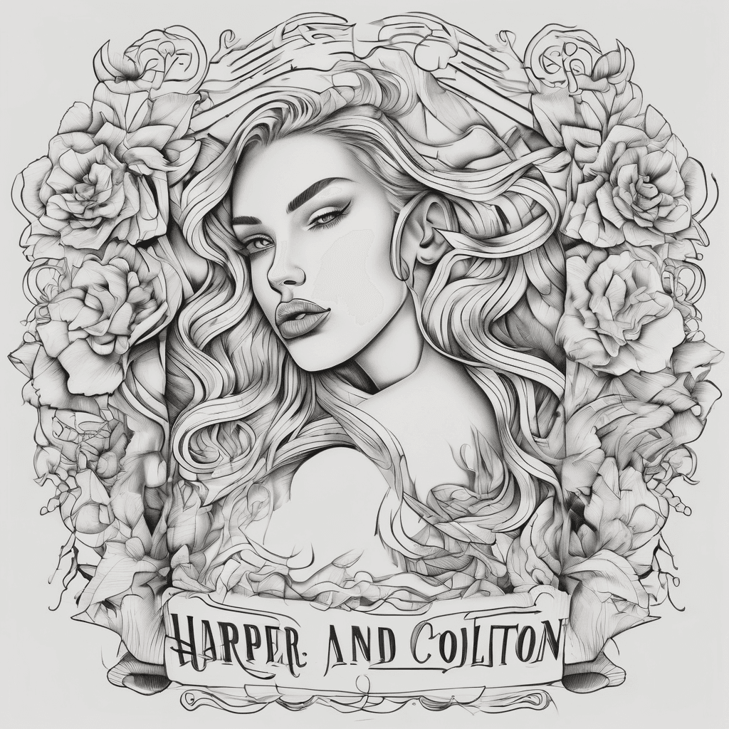 A beautiful tattoo design featuring the name "Harper and Colton " in elegant lettering