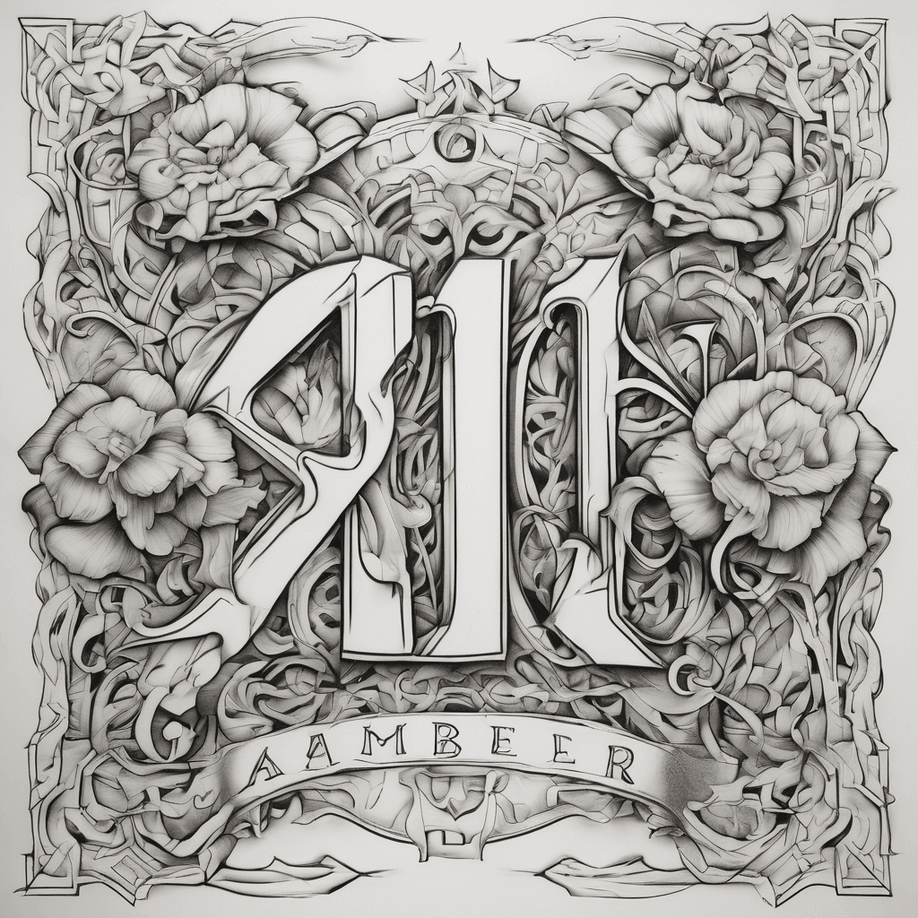 The name Amber in calligraphy font and the numbers 143 built into the letters where the numbers are hidden but the numbers also create the letters