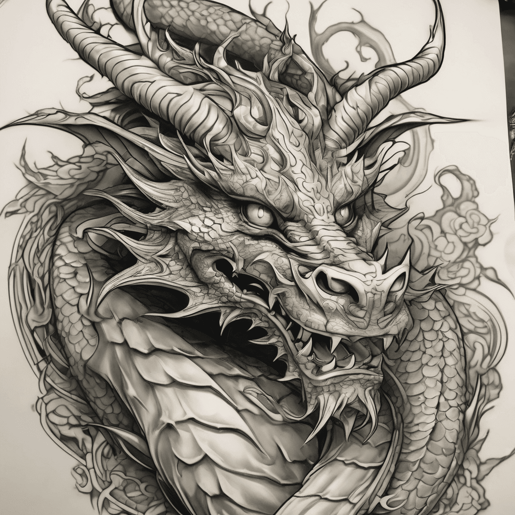 Golden Dragon
White and black mixed/blended belly
Emerald Green Eyes
5 claws
3 limbs
S shaped body
Brown Horns
2 whiskers, 1 on each side
Black nose
White beard and highlights around head