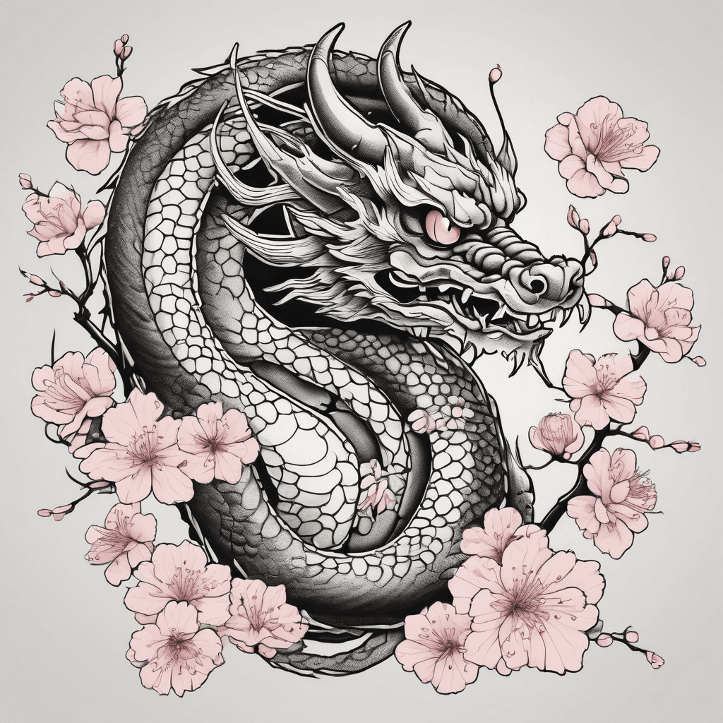 Japanese dragon with cherry blossoms