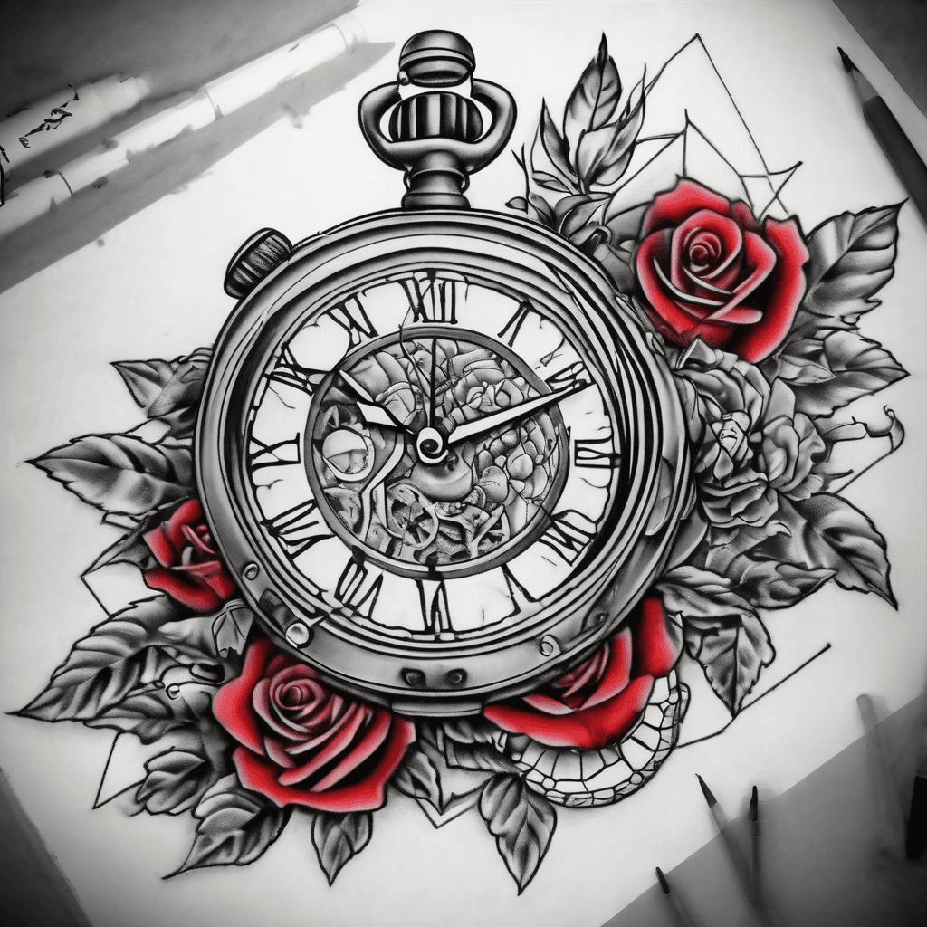 Half clock glass shaded half side nice make a ruby Dimond red with roses small kanagroo with leaves around it turtle with black waves all in black shaded aswell and the Runy red
