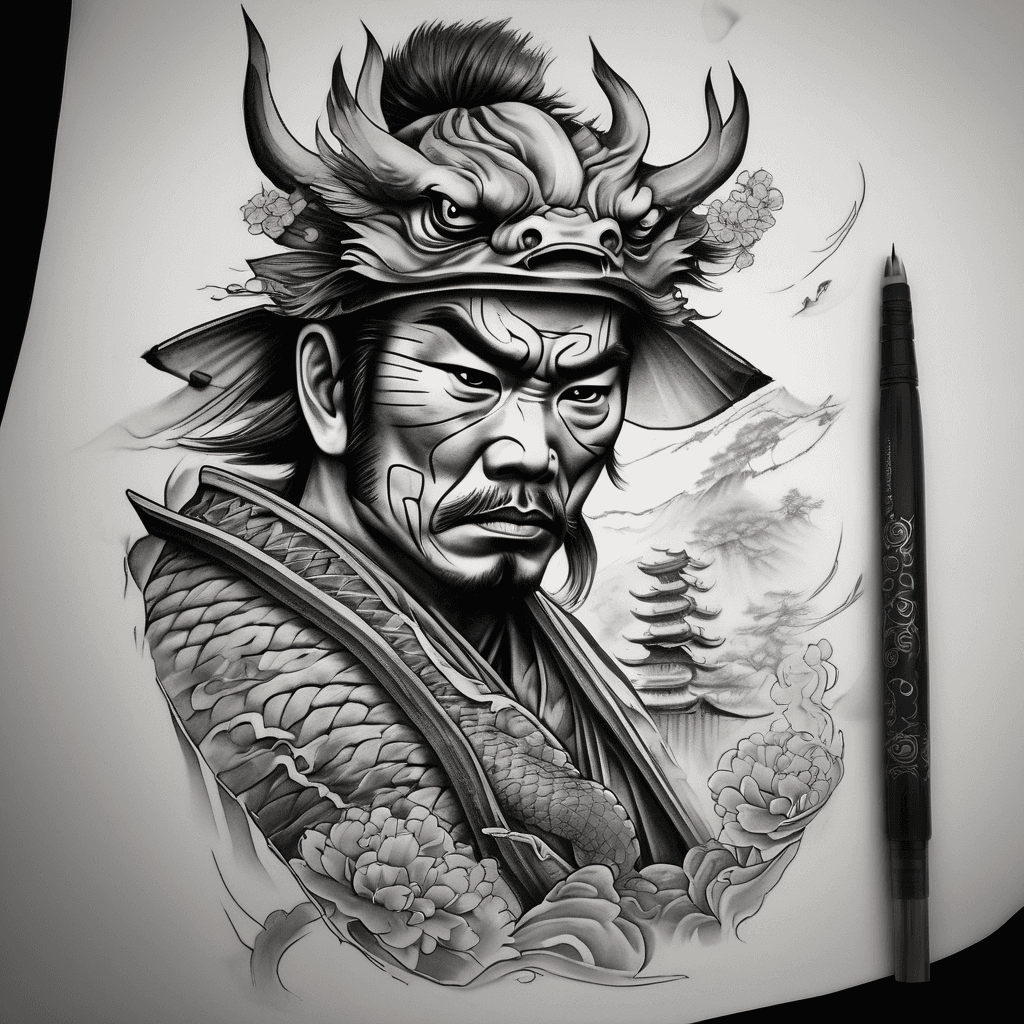 Japanese samurai, building, man's forearm