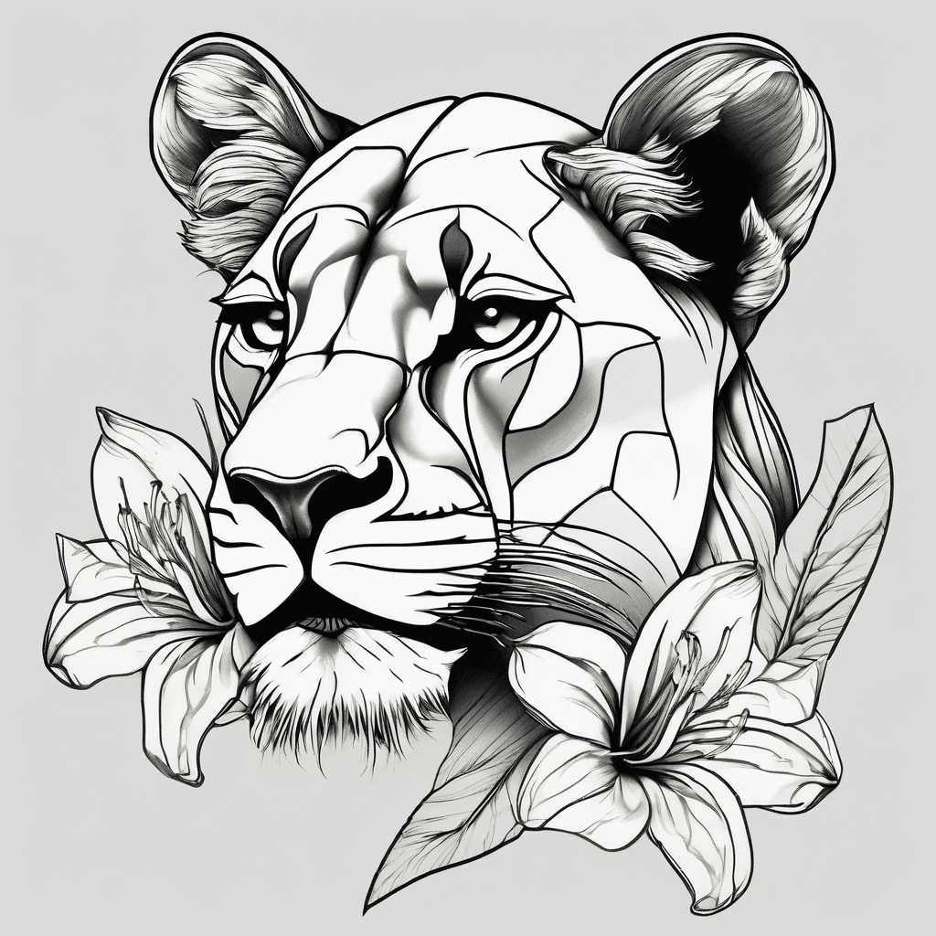 Lioness side profile with lillys