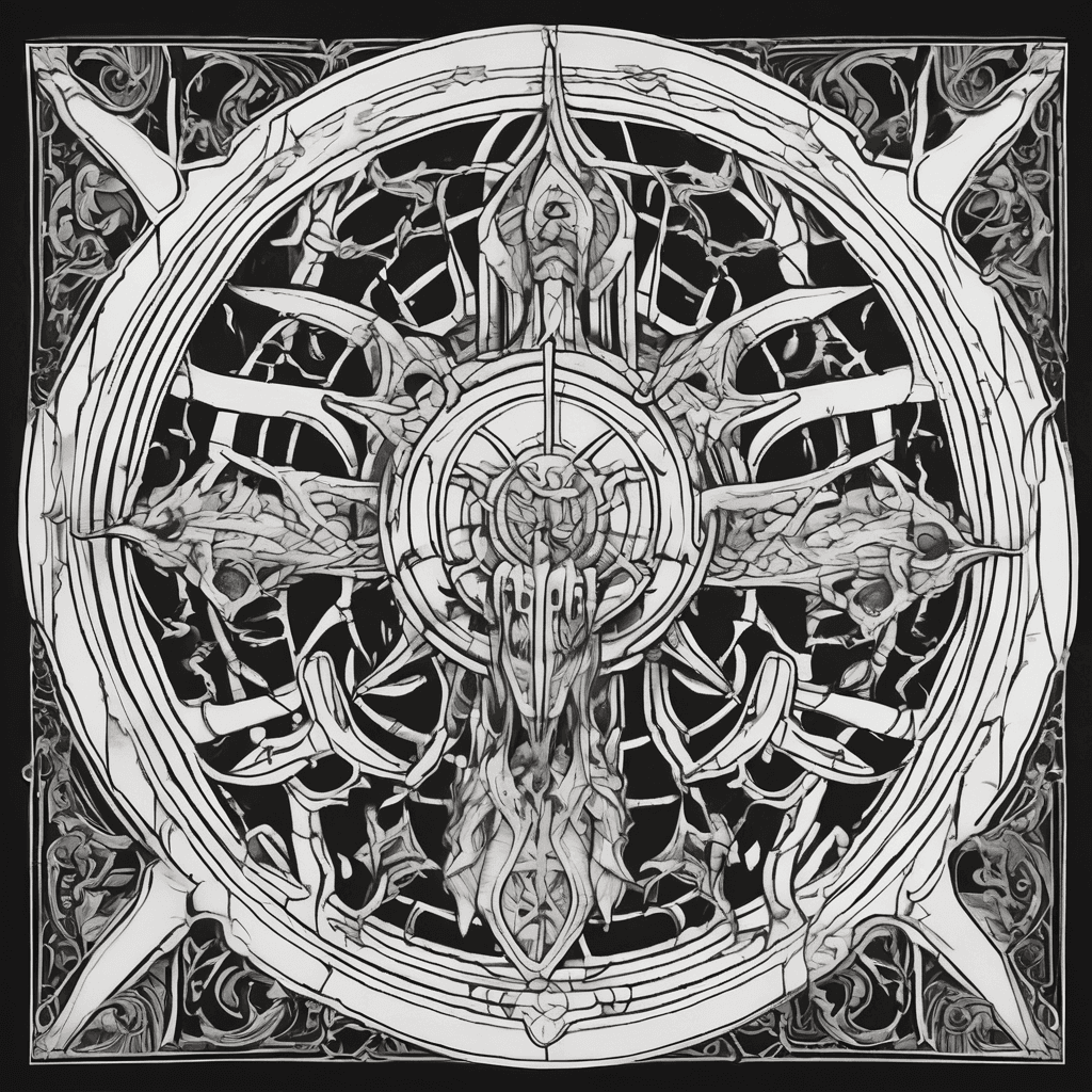 Neo traditional meets blackwork style dark demonicish Cathedral windows around a oujia planchet must fit on lower stomach pelvis area