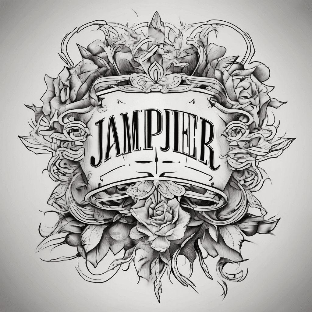 A beautiful tattoo design featuring the name "Jampier" in elegant lettering