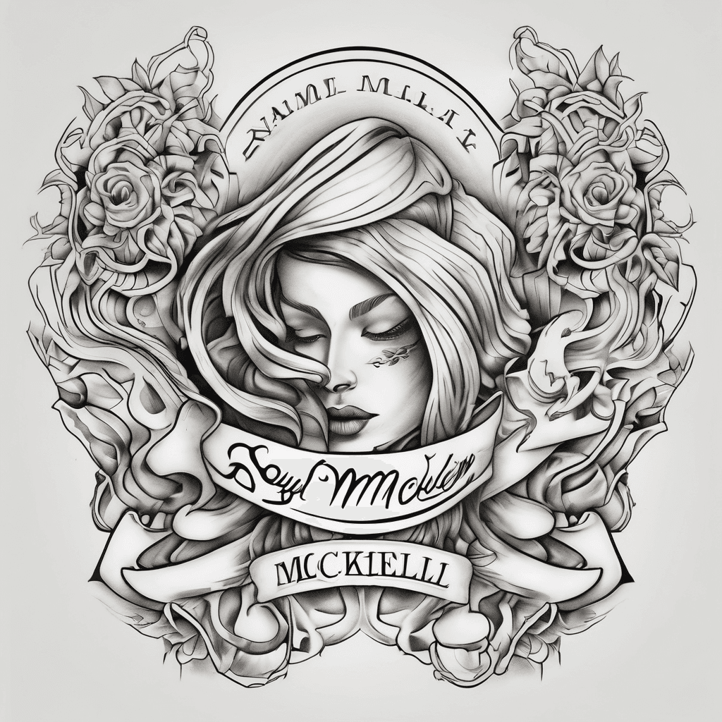 A beautiful tattoo design featuring the name "Sally Jane McKellar " in elegant lettering
