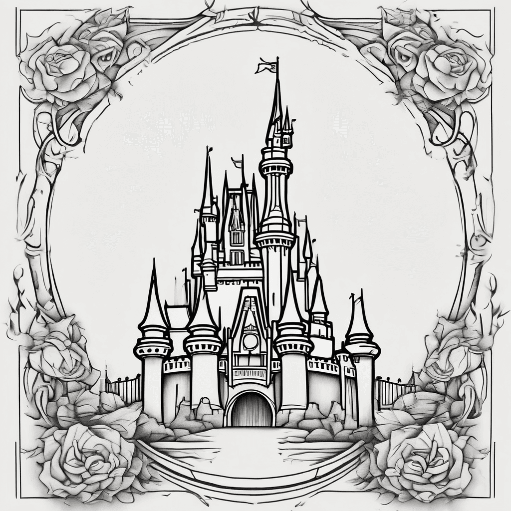 Disney castle on ankle surrounded by Disney inspired theming
