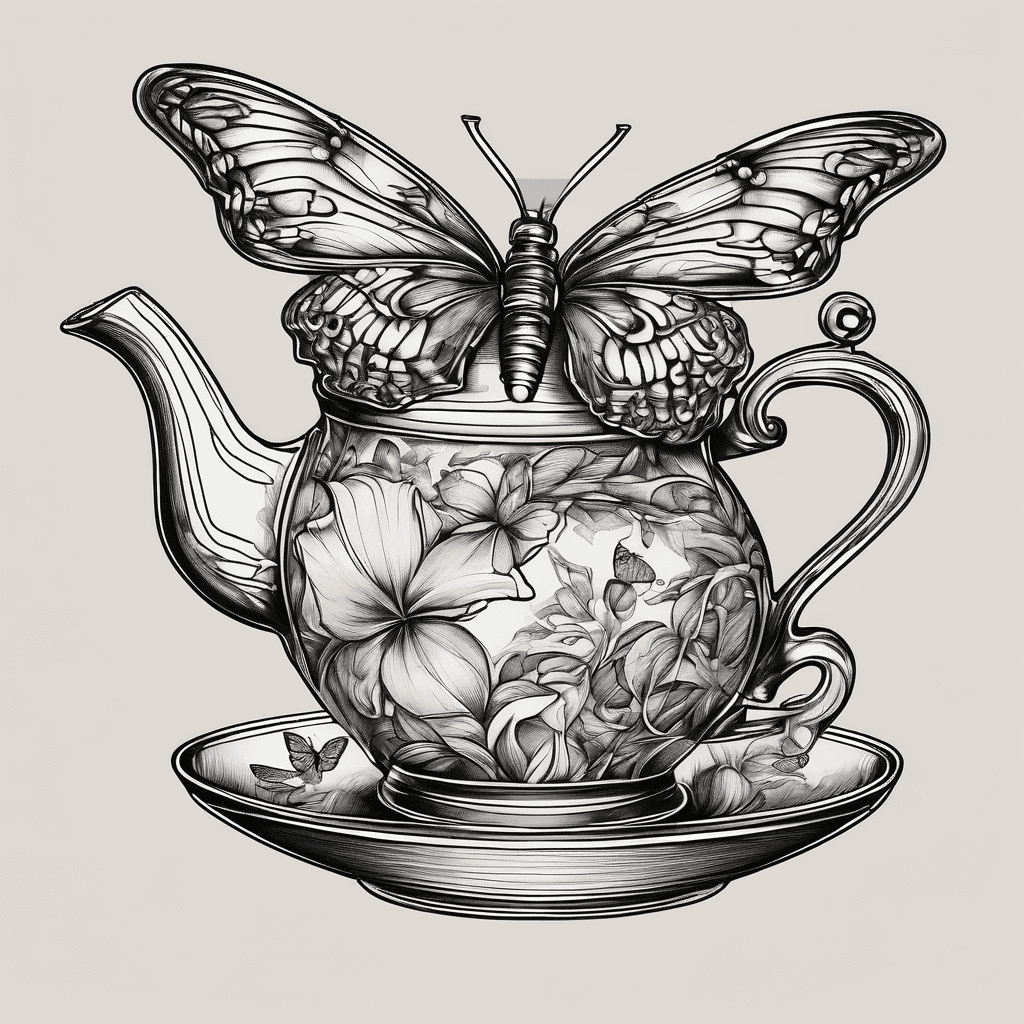 3 spout teapot with butterfly design pouring into tea cup of ambition