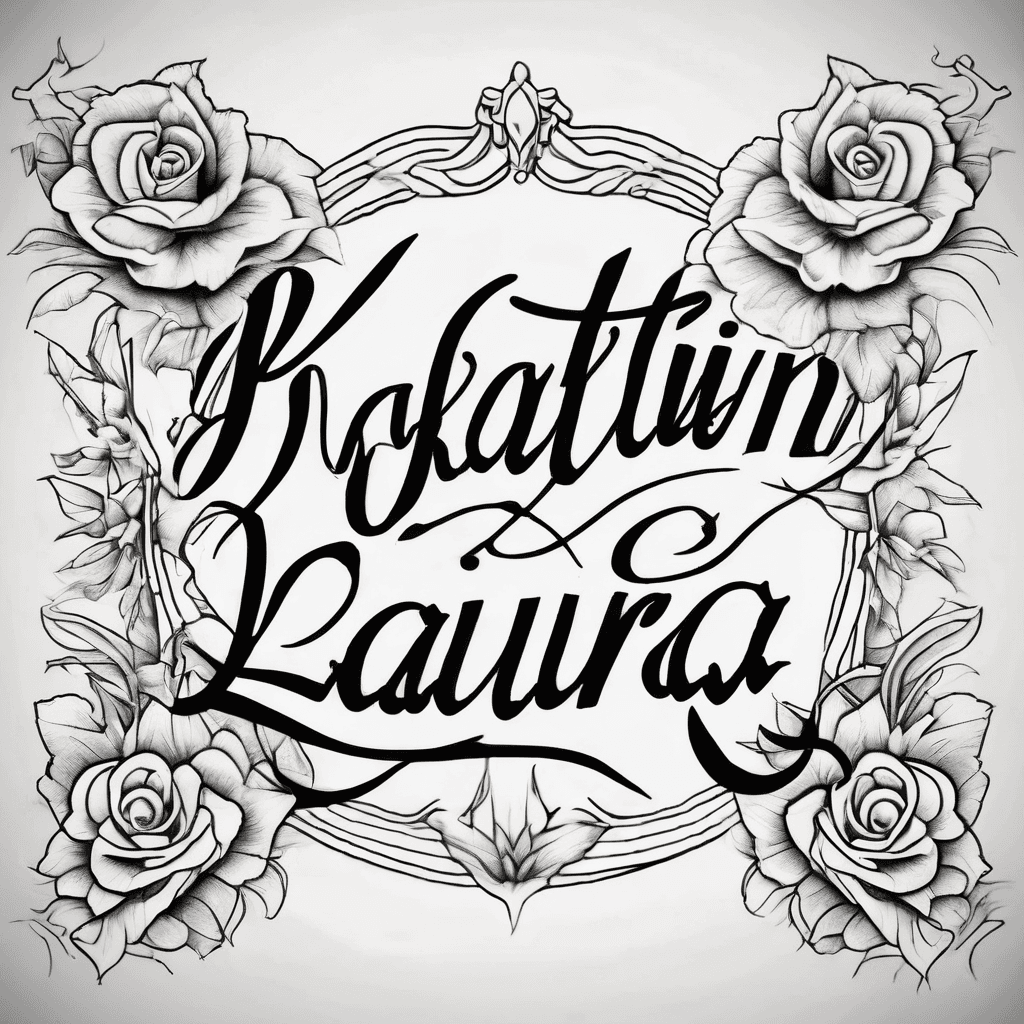 A beautiful tattoo design featuring the name "Kaitlyn & Laura" in elegant lettering