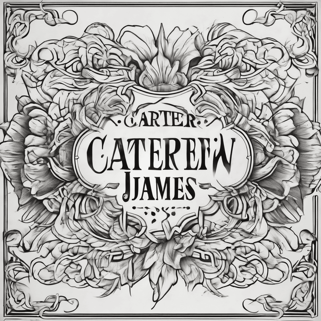 A beautiful tattoo design featuring the name "Carter-James" in elegant lettering