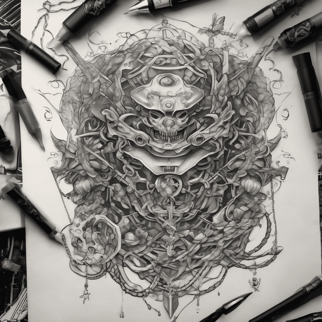 Generate an AI image - I would like a tattoo where there's a chain (like a jewelery) that wraps around my neck. At the front, it's attached to a rectangular plate with a ninja holding shurikens in the centre, with other japanese style background