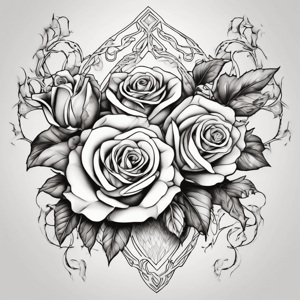 a upper chest tattoo of vines with roses and diamonds