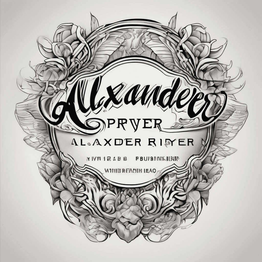 A beautiful tattoo design featuring the name "Alexander,River,Bryer" in elegant lettering