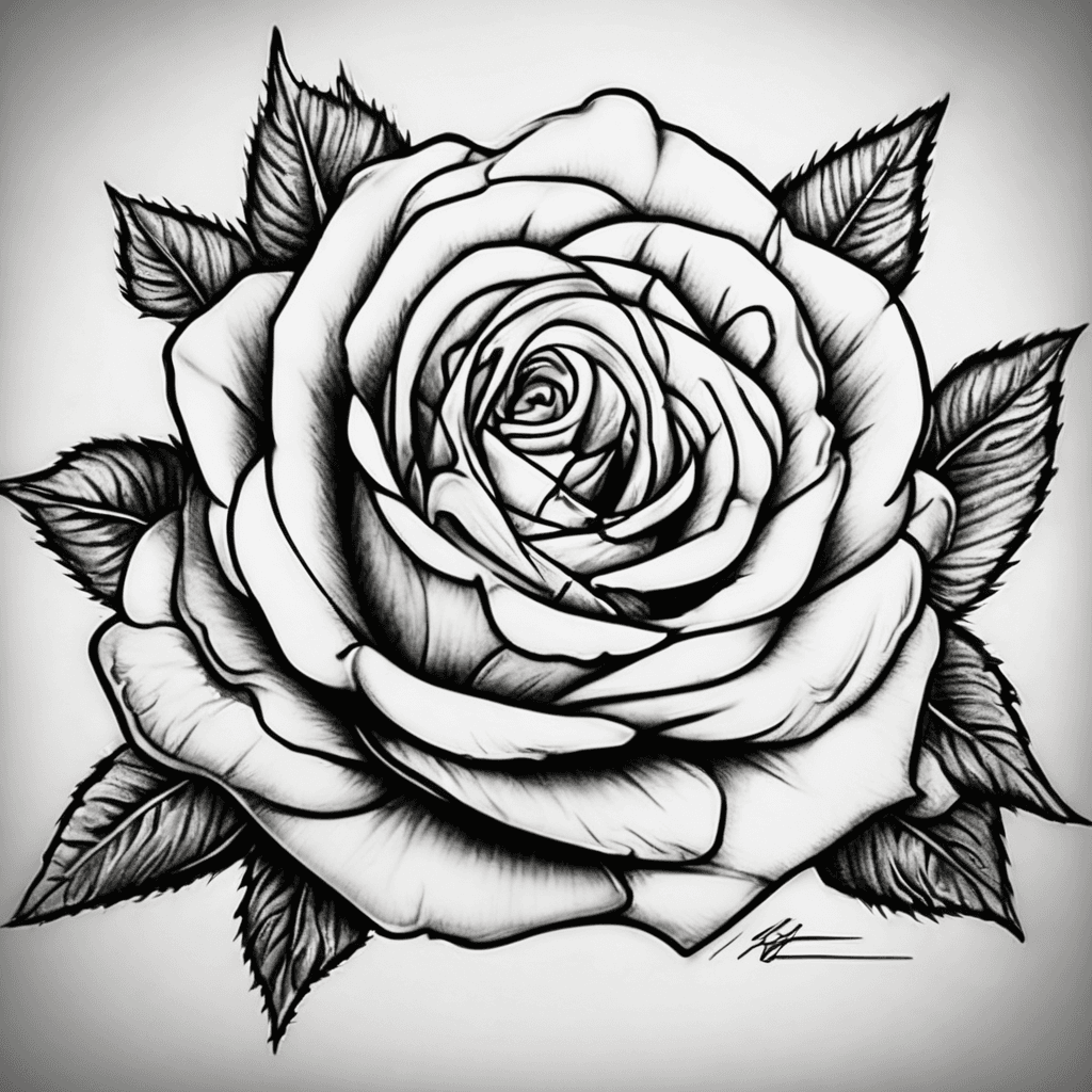 Fine line rose and stem featuring the name Trent Brammer across the middle of a rose on a neck