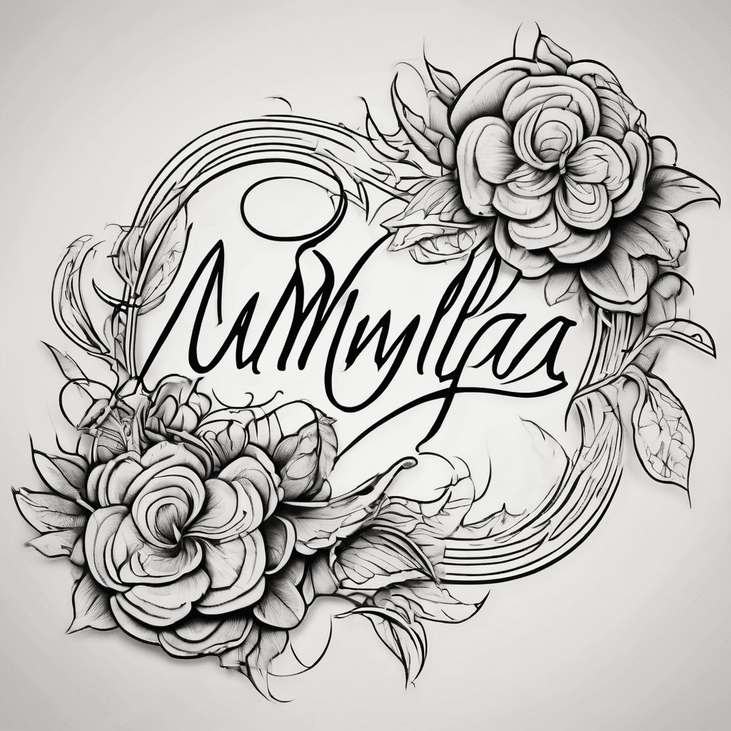 The name Amilya but in a unique pretty cursive writing