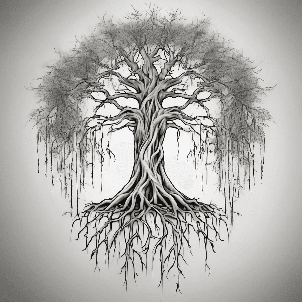 I want a weeping willow tree flowing across my back but the roots say you are a light for the world to see going down on my spine