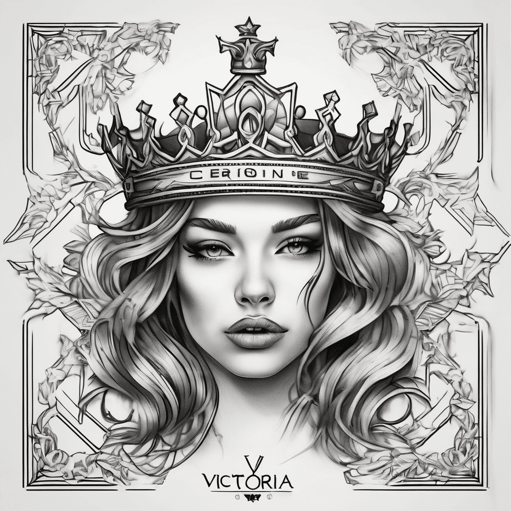 Tattoo the name Victoria with a crown 👑 for the side of your face your jaw in bold letters