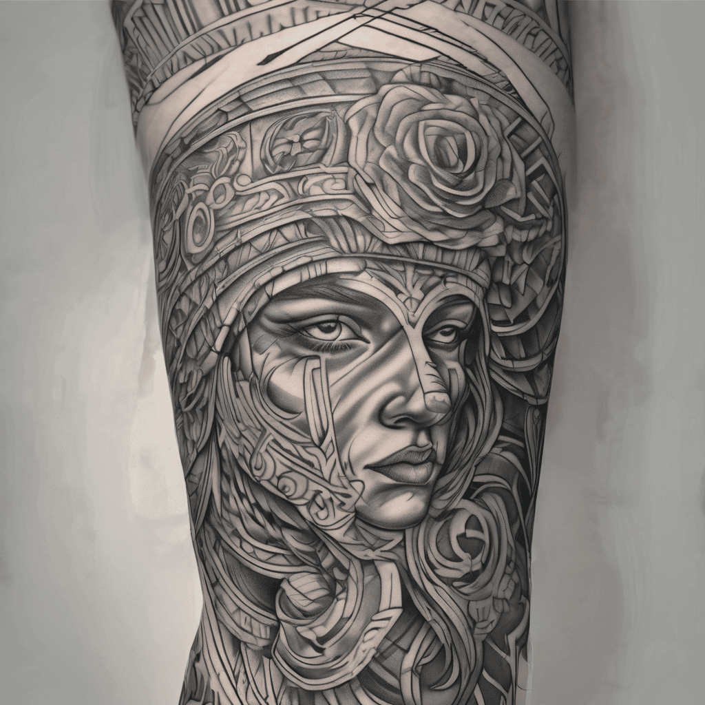 A realistic roman black and grey leg sleeve