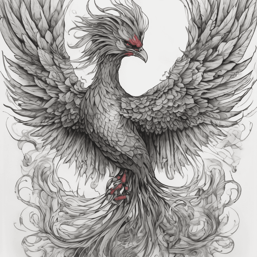 This tattoo has a deeply personal story for me. The phoenix represents my rebirth, while the red details symbolize the woman (Ana) who brought me back to life. My body, rising from the black ashes at the bottom, will be deep blue. However, the red flames radiating from the bird's heart and eyes should look as if they are giving it life. We want to aesthetically hide the letters of the name 'Ana' or her signature within the illustration, tucked between the feathers so it doesn’t stand out too much.